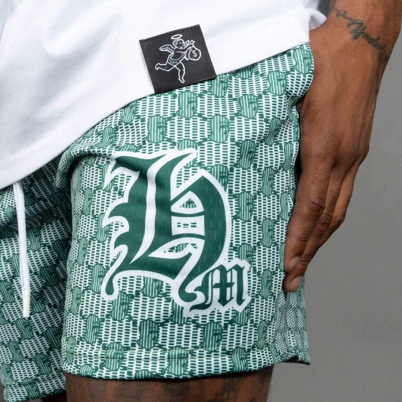 Green HM Ski Mask Pattern Shorts