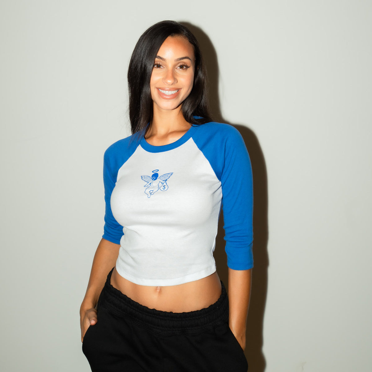 MM Angel - Womens Crop Raglan Tee ROYAL