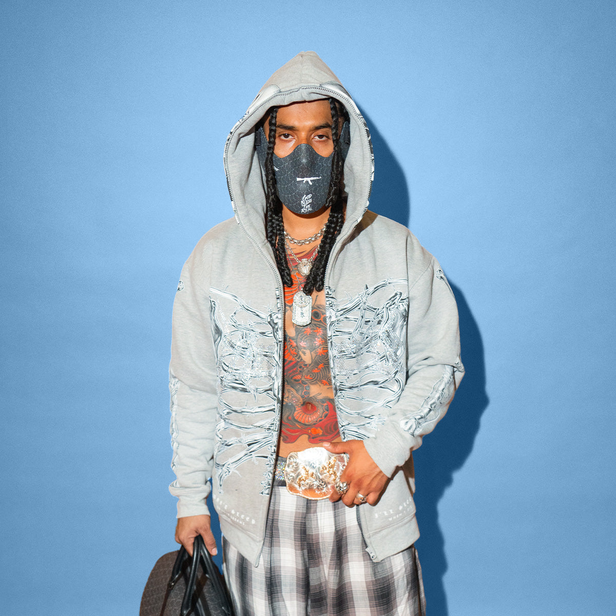 T2 Skull Zip Hoodie - Heather Grey