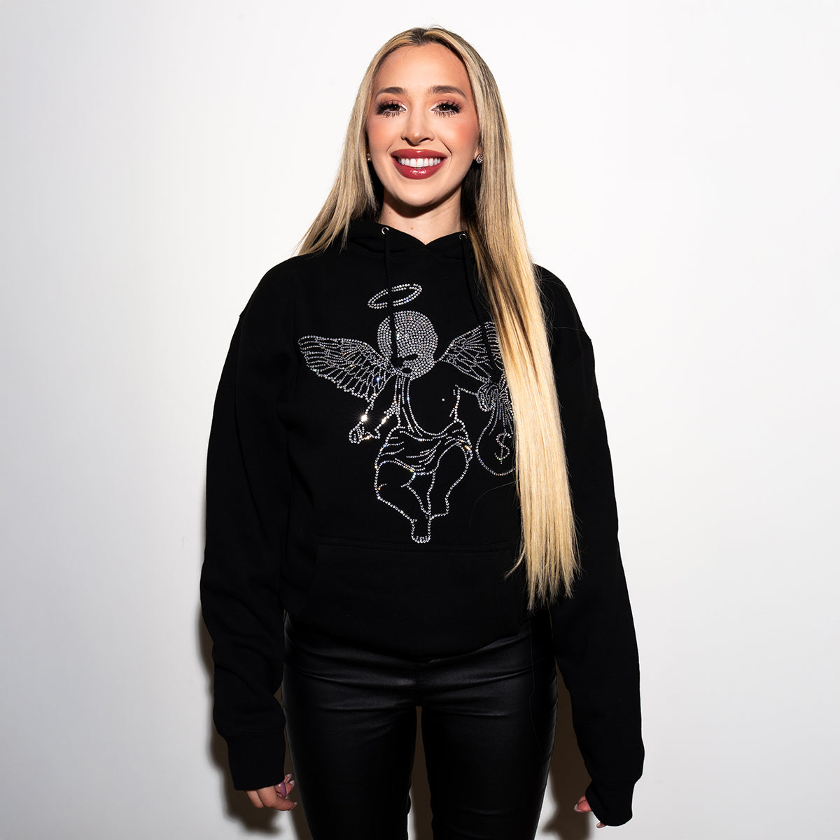 Rhinestone Ski Mask Angel Hoodie - HW