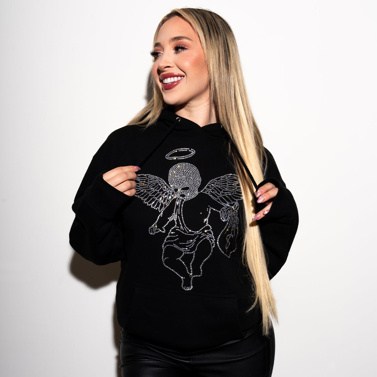 Rhinestone Ski Mask Angel Hoodie - HW