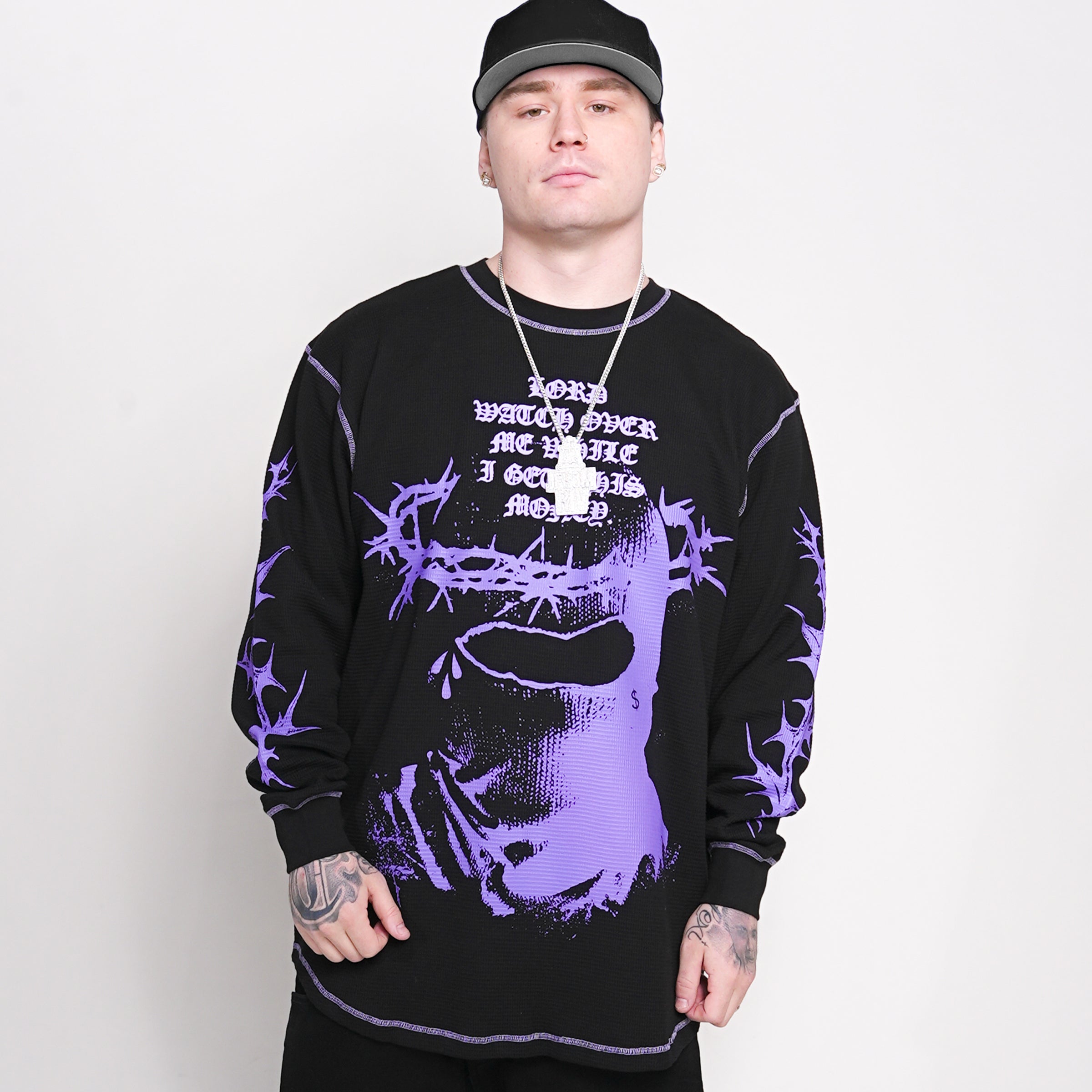 パープル　PALACE Smoked Waffle Longsleeve 即完 Thorn Bala Lord Waffle Longsleeve