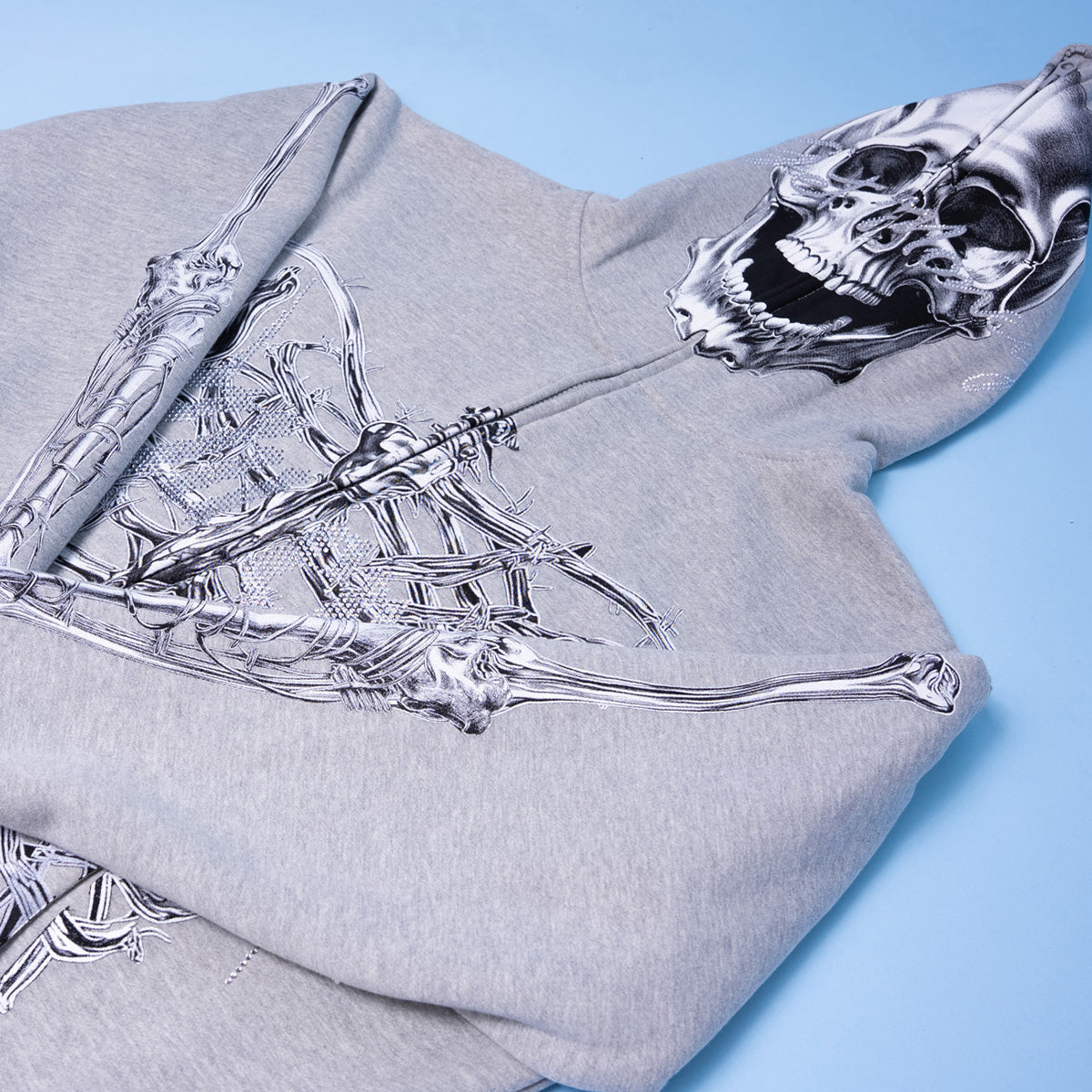 T2 Skull Zip Hoodie - Heather Grey