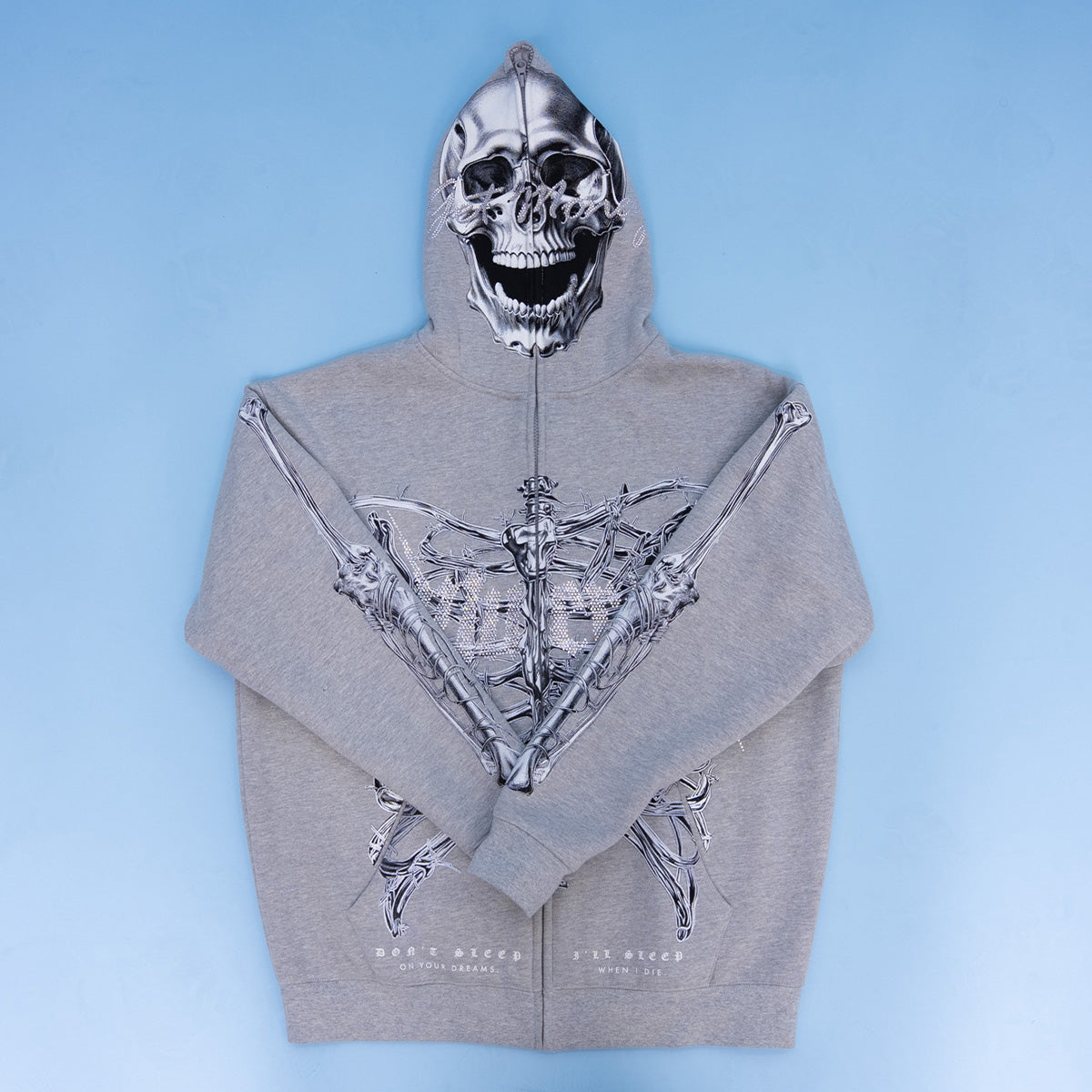 T2 Skull Zip Hoodie - Heather Grey