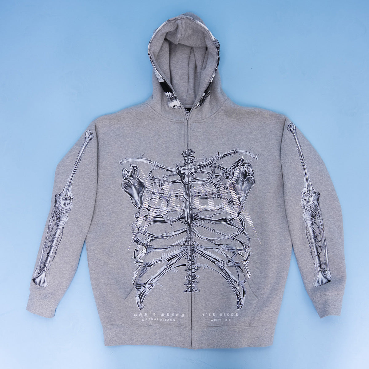 T2 Skull Zip Hoodie - Heather Grey