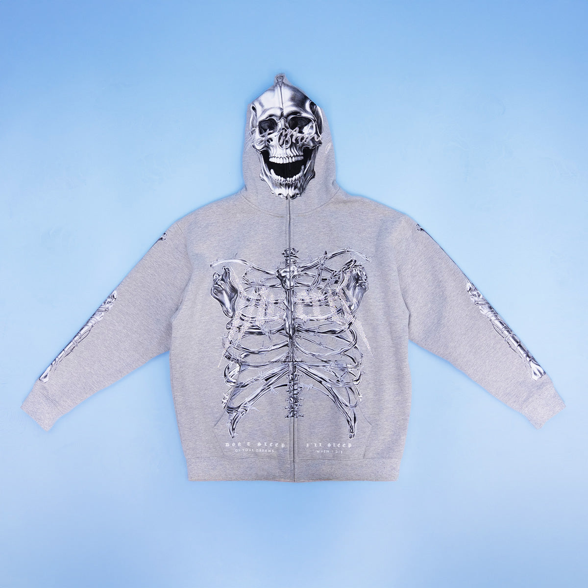 T2 Skull Zip Hoodie - Heather Grey