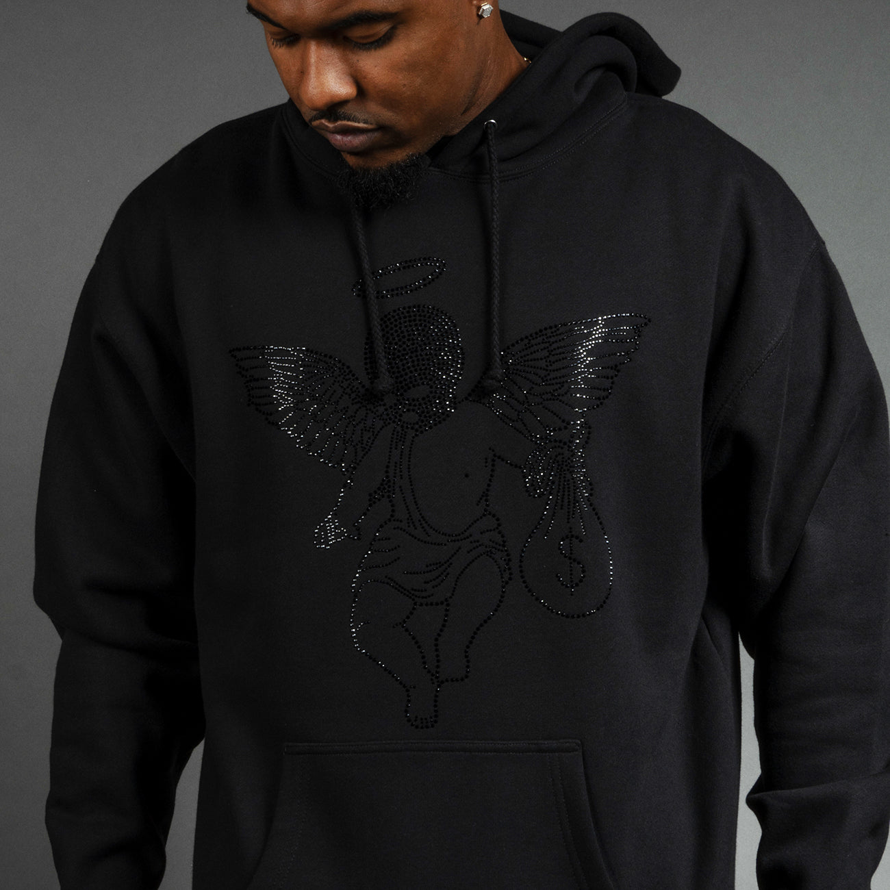 Black Rhinestone MM Angel - HW Hoodie