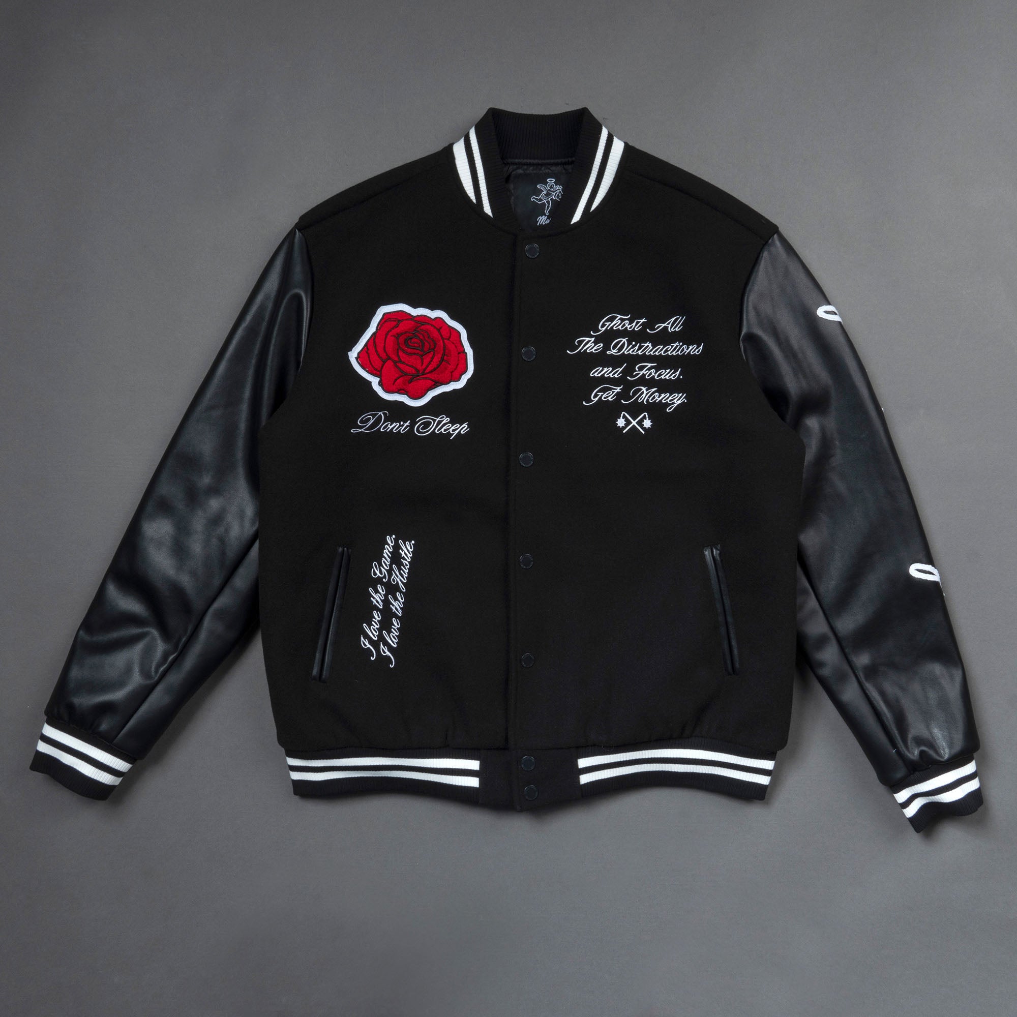 Rose Black Letterman Jacket - SMALL