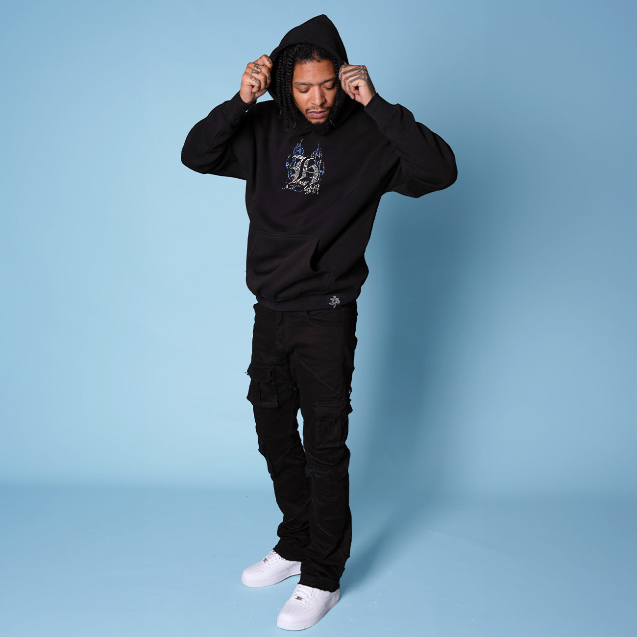 Blue Flame rhinestone HW Hoodie - RP