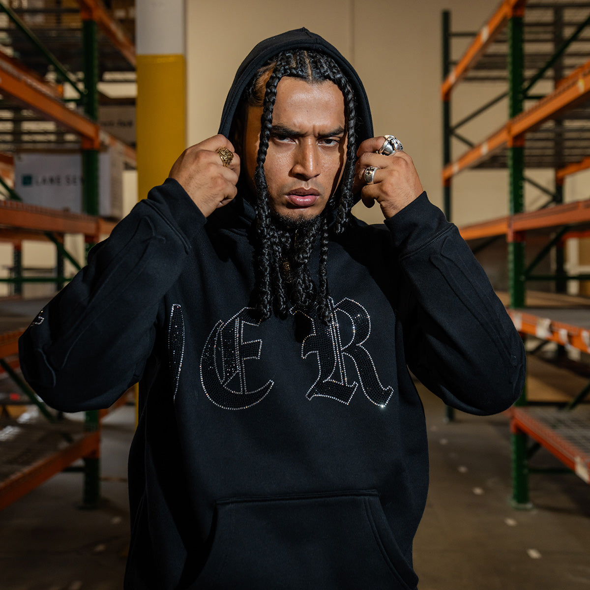 OE Muerte Bones Rhinestone F/B Hoodie