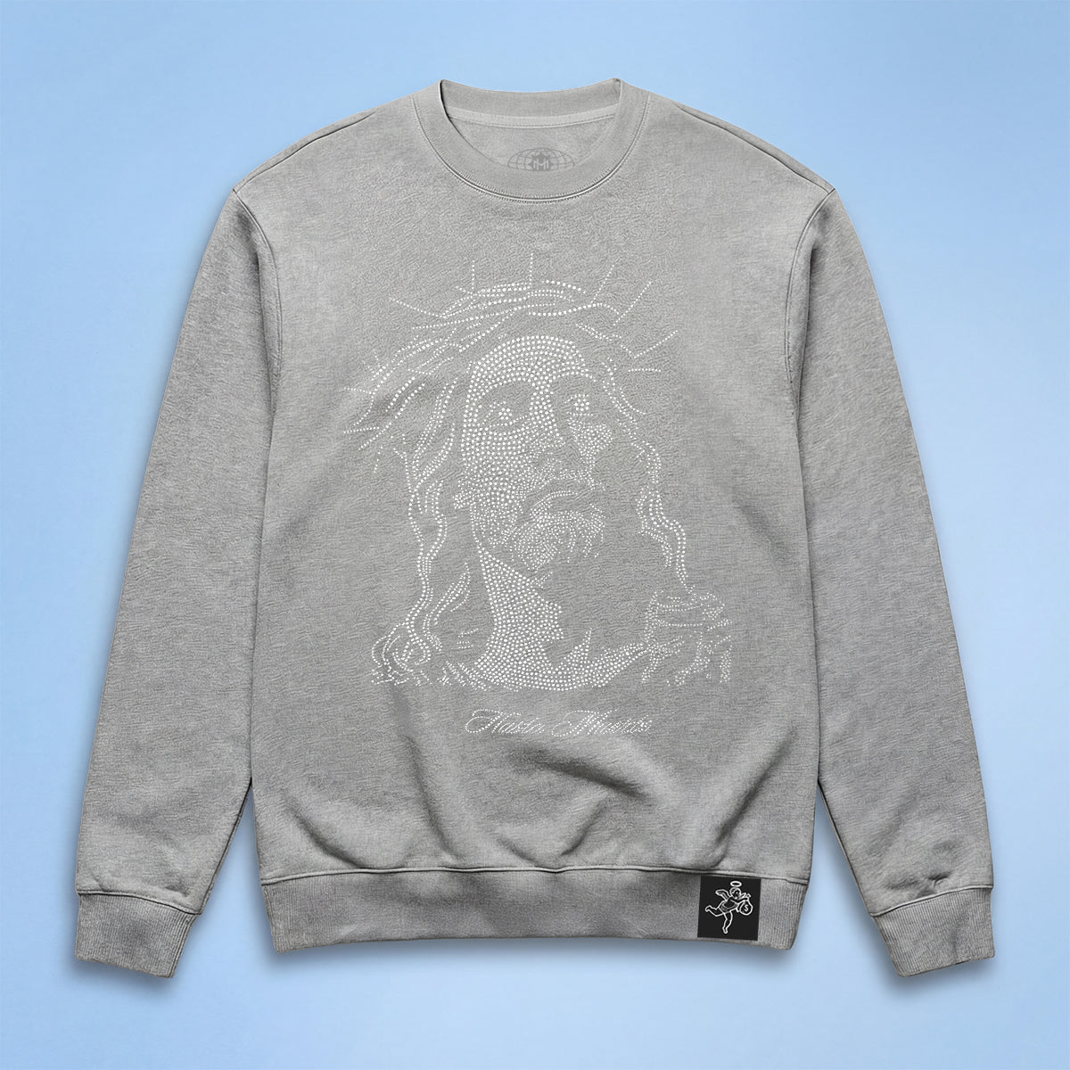 Jesus Rhinestone Crewneck HGrey
