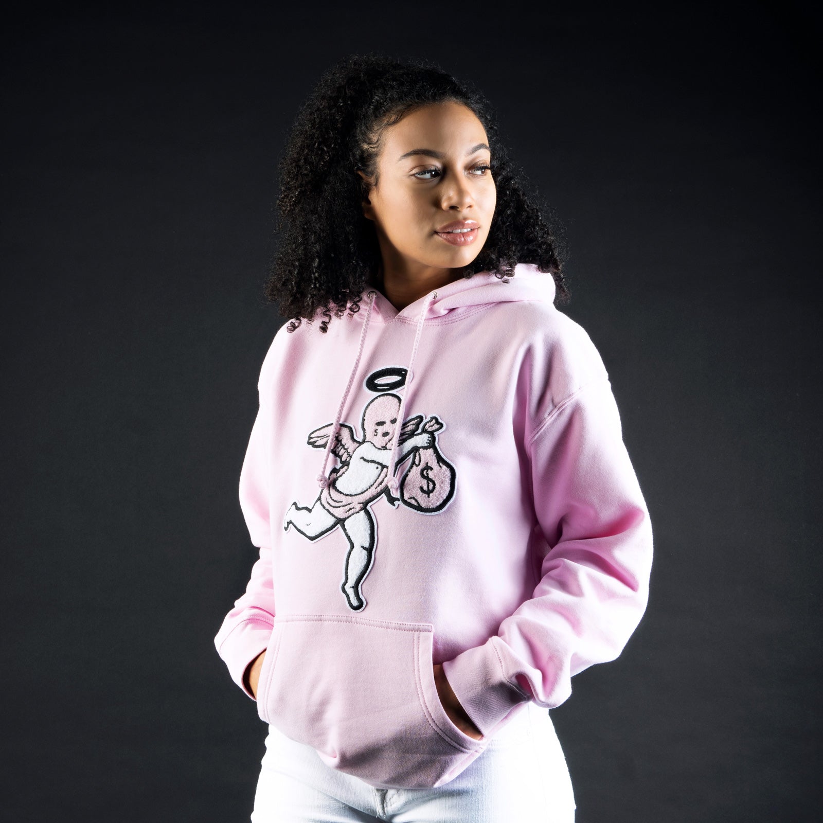 Pink Ski Mask Angel Chenille Patch Hoodie - HW