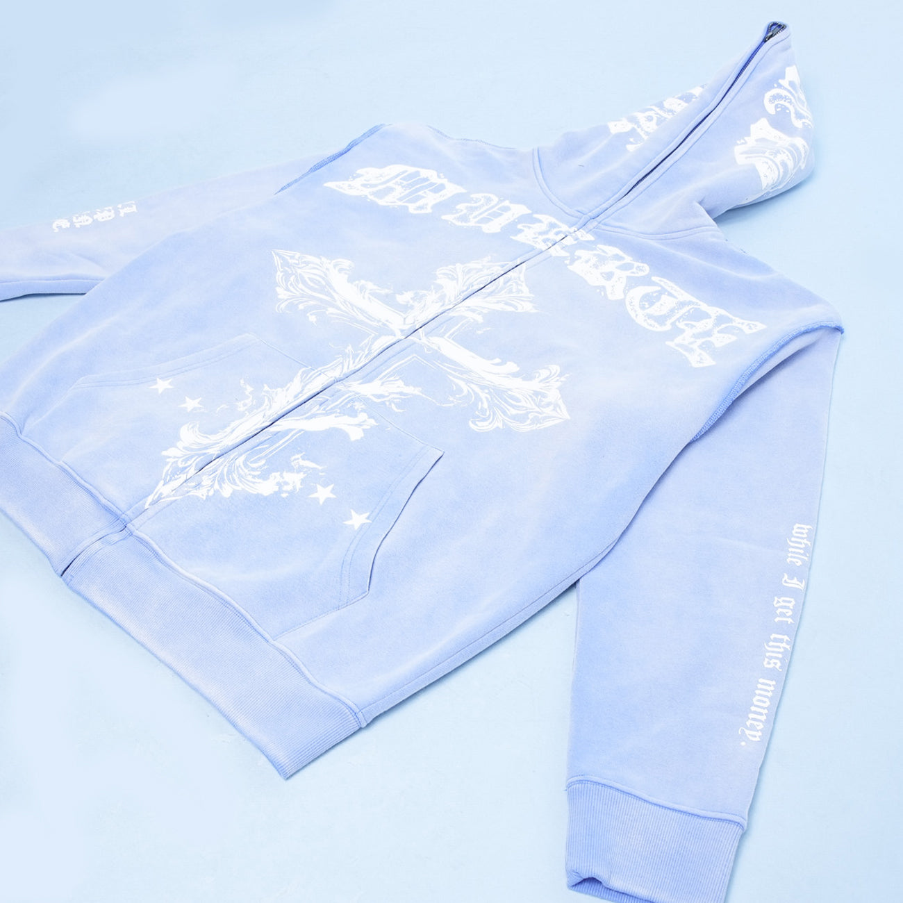 BLUE GB Jesus CROSS F/B Zip Hoodie
