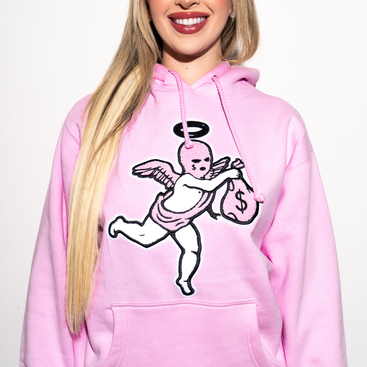 Pink Ski Mask Angel Chenille Patch  Hoodie - HW