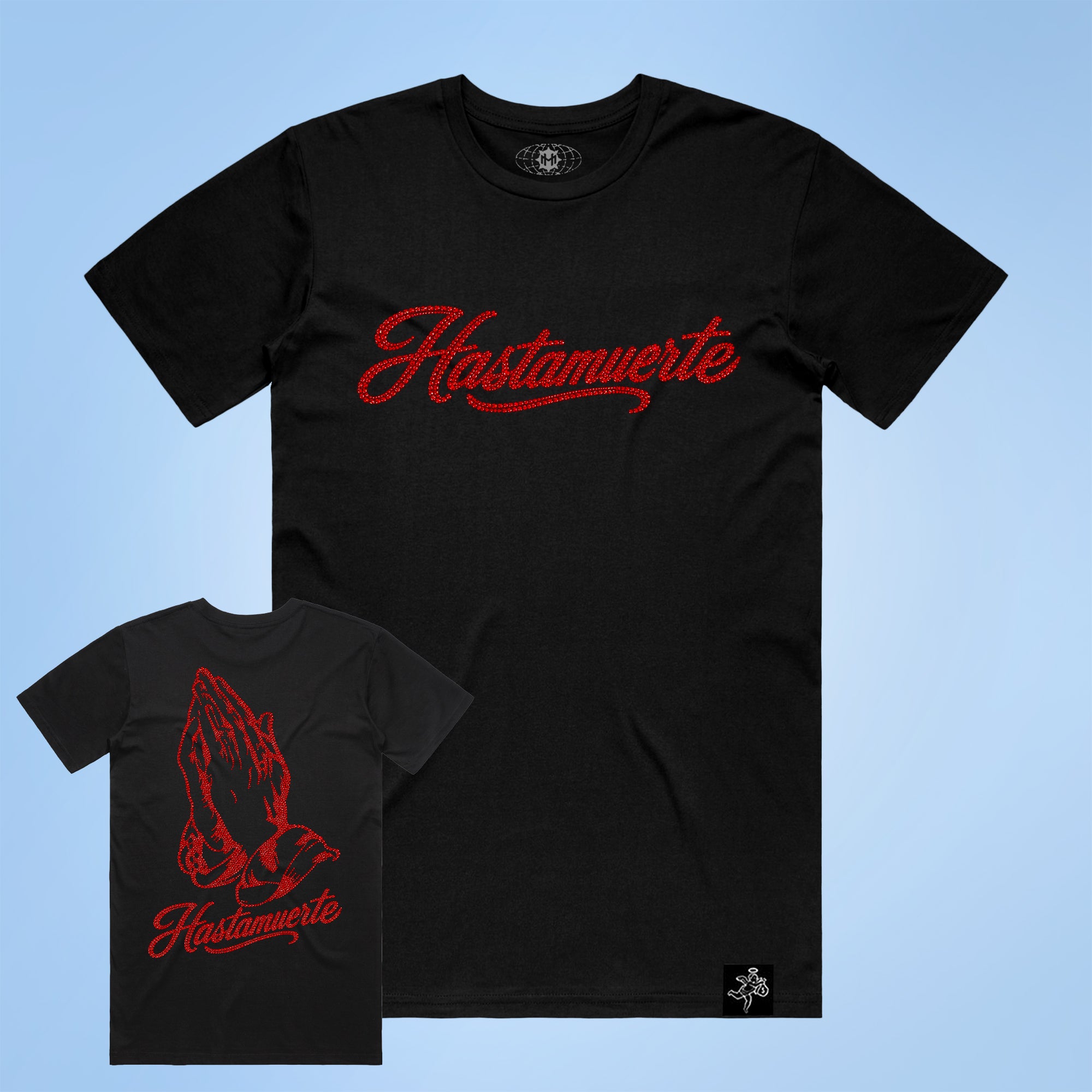 RED HM Praying Hands Rhinestone Tee F/B