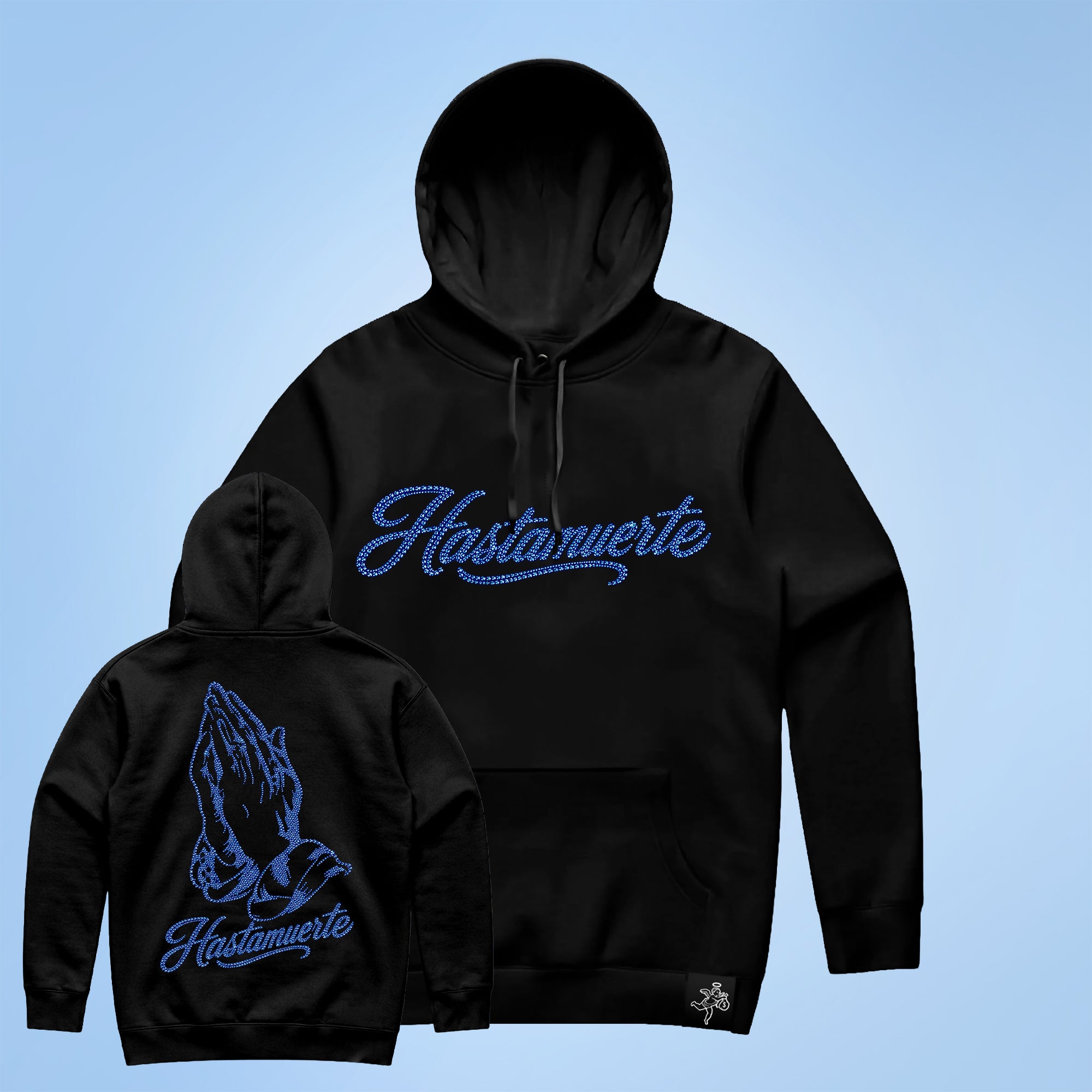 BLUE HM Praying Hands Rhinestone HW Hoodie - F/B