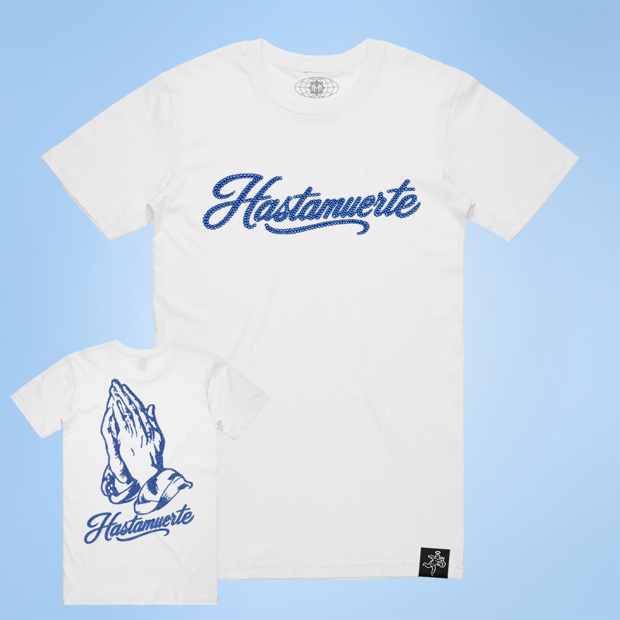 BLUE HM Praying Hands Rhinestone Tee F/B