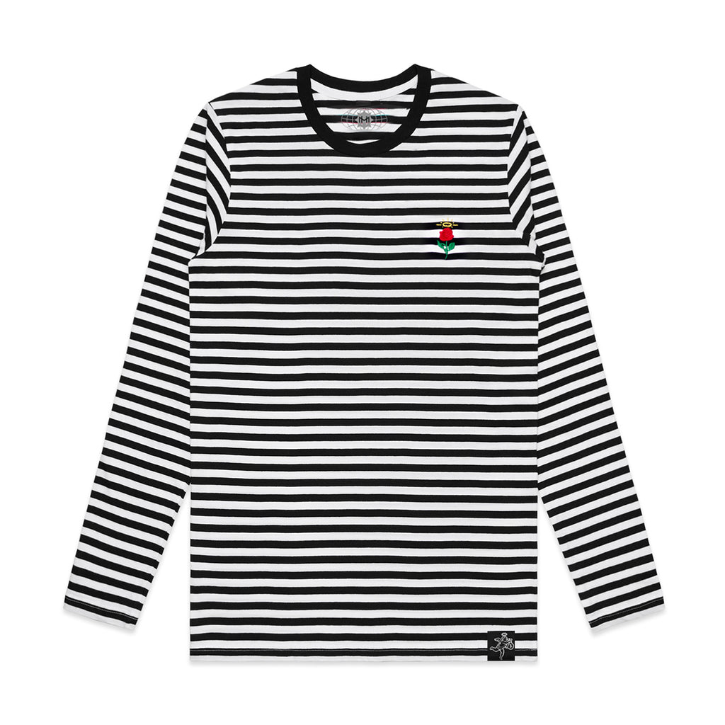 Embroidered Rose Stripe Longsleeve Tee
