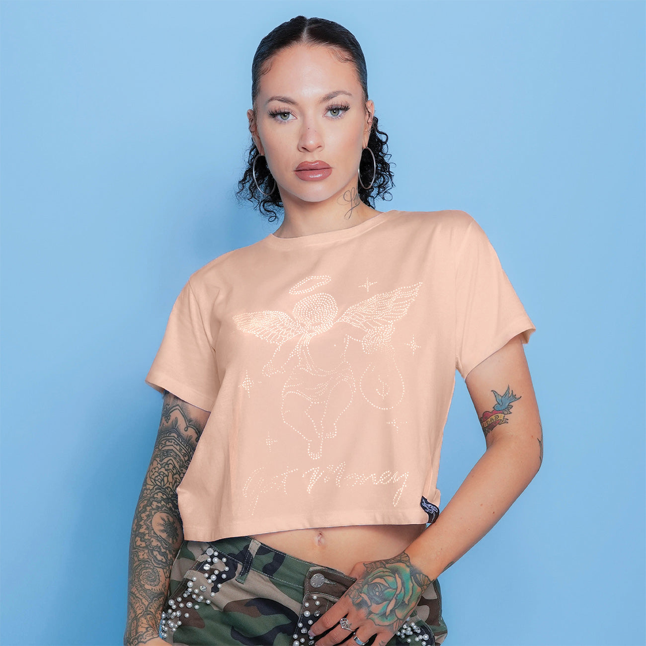 GM STAR RHINESTONE PALE PINK - Womens Crop CLR