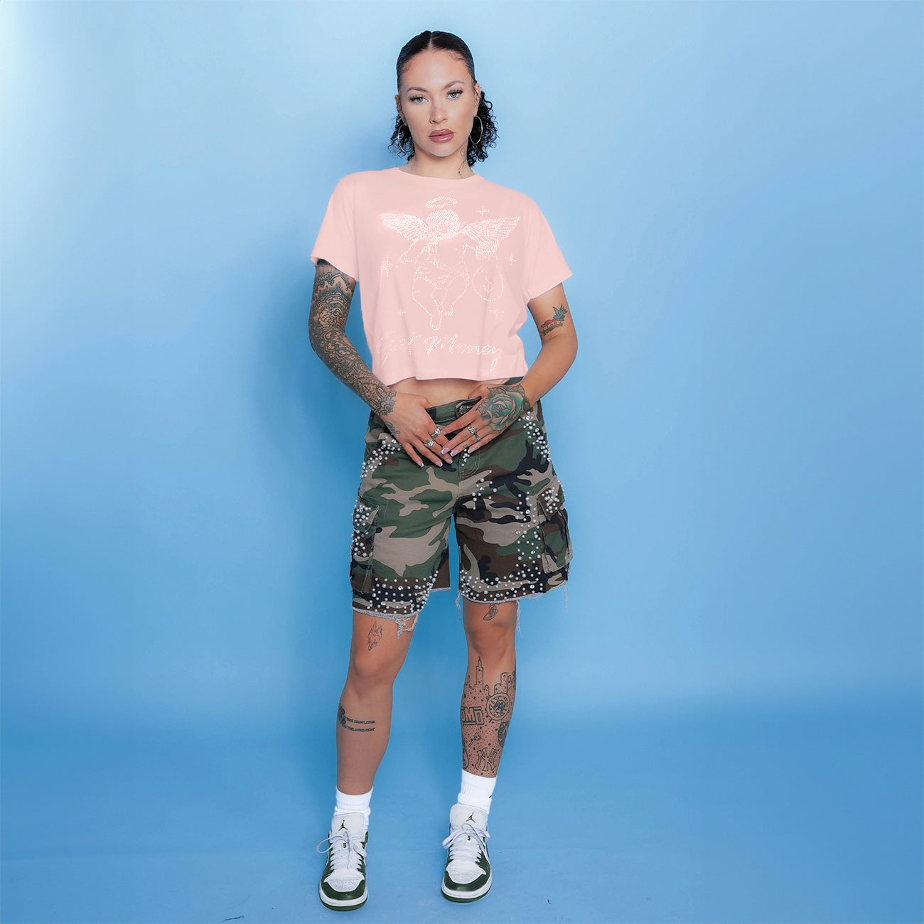GM STAR RHINESTONE PALE PINK - Womens Crop CLR