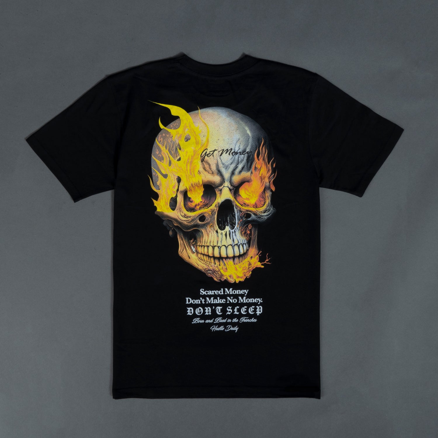 Camiseta Scared Money Burning Skull - Negro